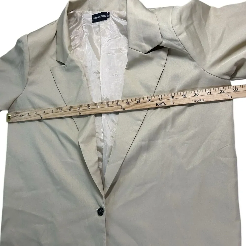 PrettyLittleThing Cream Longline Blazer Jacket UK10 US6 EU38 Single Button - Picture 7 of 10